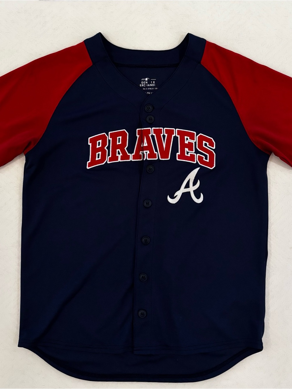 MLB Genuine Merchandise Navy and Red Braves Kids Button-Up Jersey